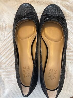 Naturalizer Black Glitter Ballet Flats with Bow